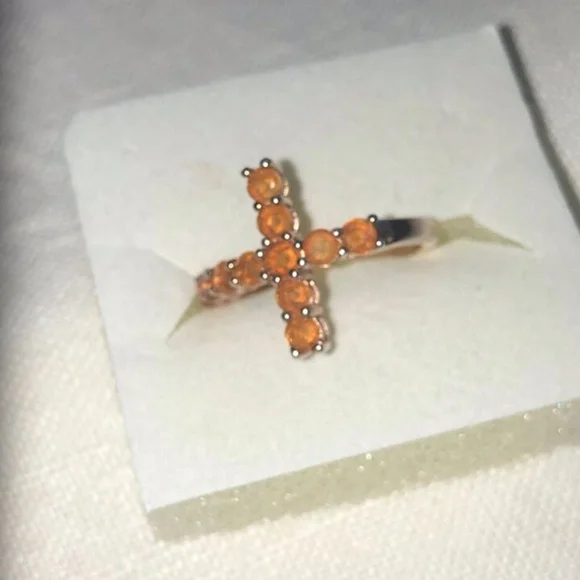 Mexican fire opal cross ring size 7 - Picture 2 of 6
